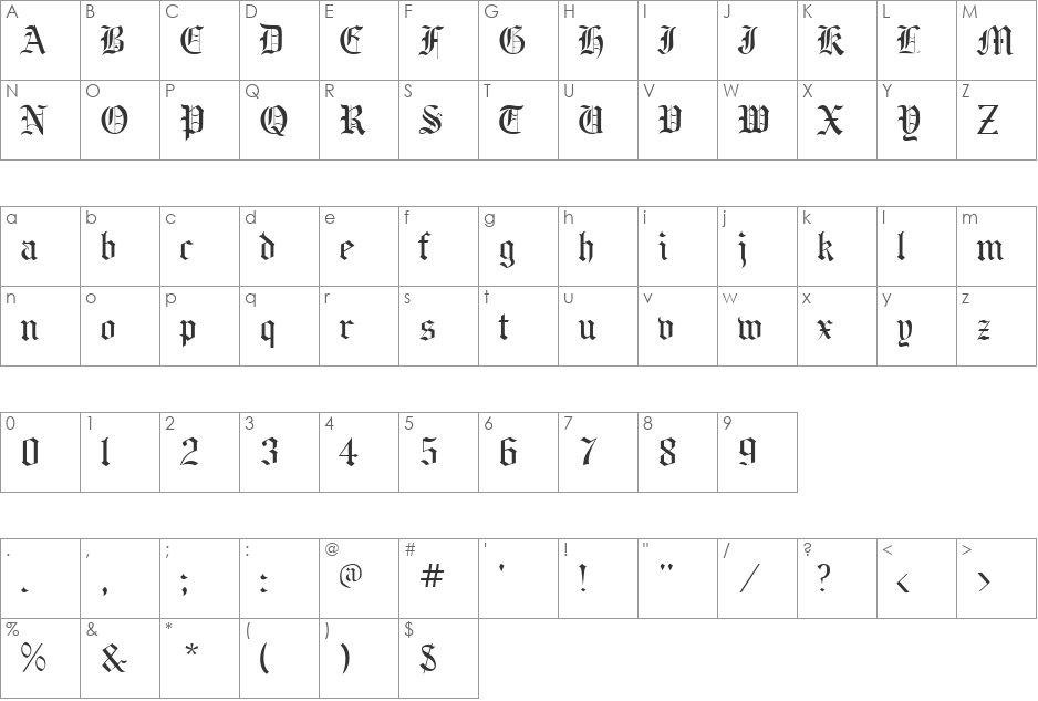 BeneScriptine font character map preview