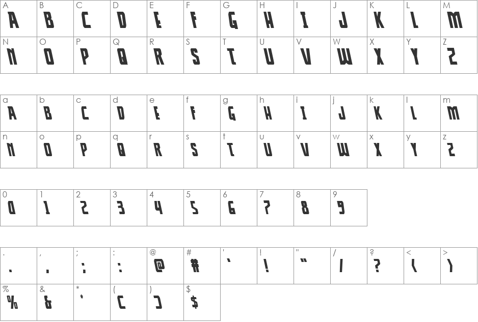 Thunder-Hawk Drop Leftalic font character map preview