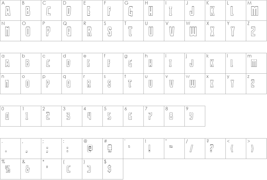 Thunder-Hawk Shadow Drop font character map preview