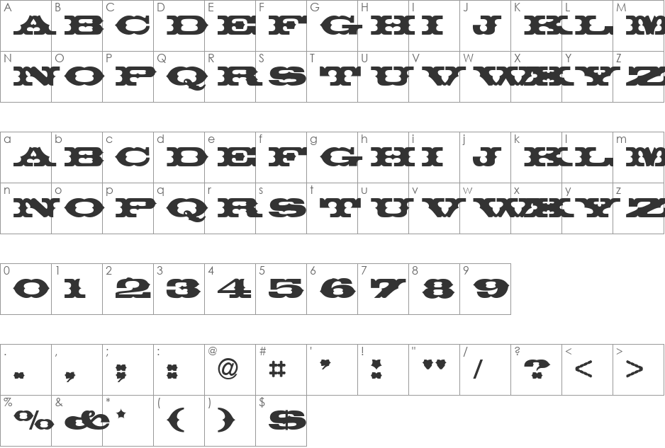 ThunderBay font character map preview