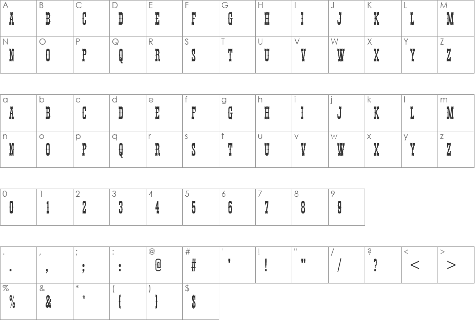 ThunderbirdDExtCon font character map preview