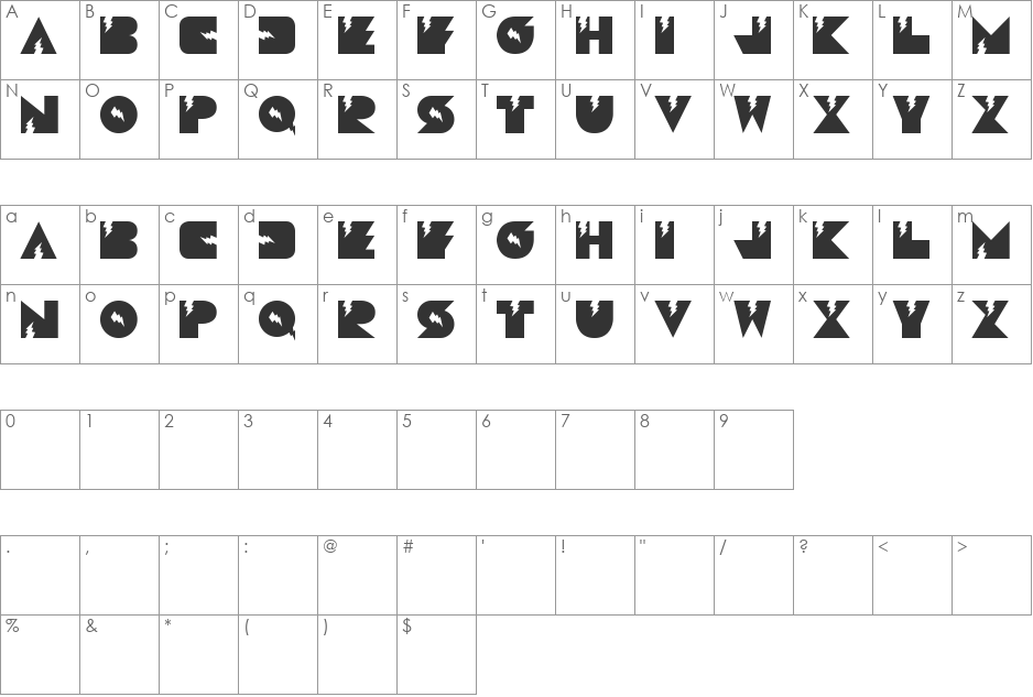 Thunderbopfont font character map preview