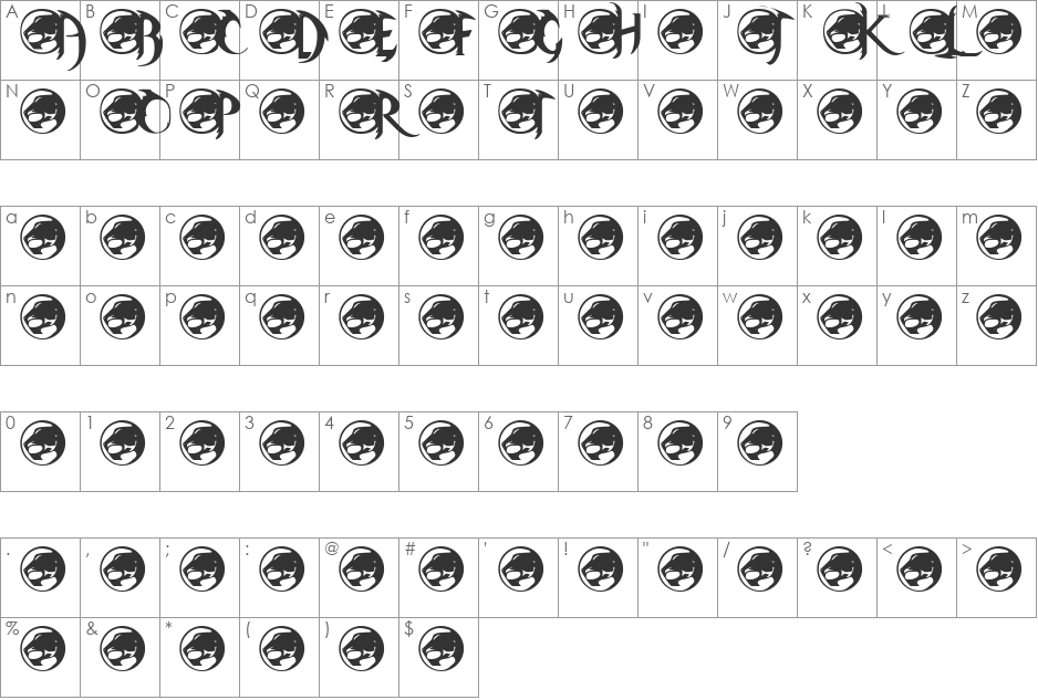 ThunderCaps font character map preview