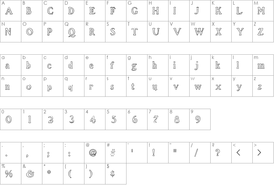 BenFranklinOpen font character map preview