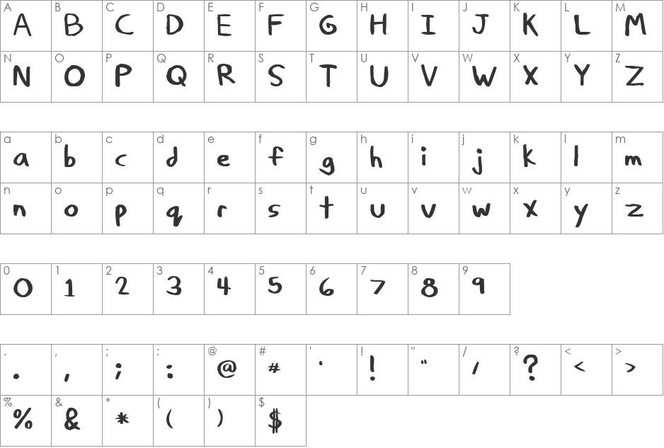Thunderman font character map preview