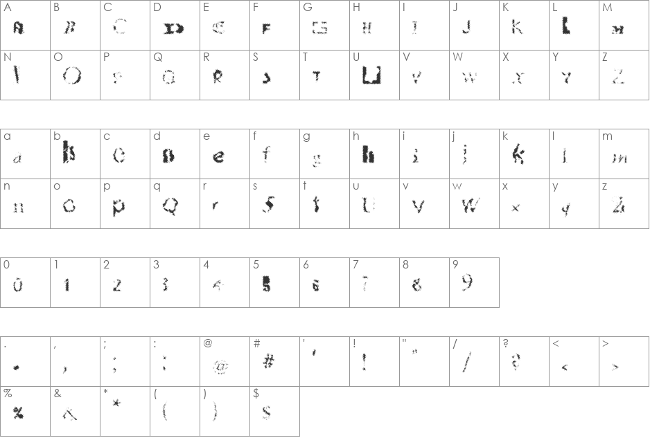 Thundershower font character map preview