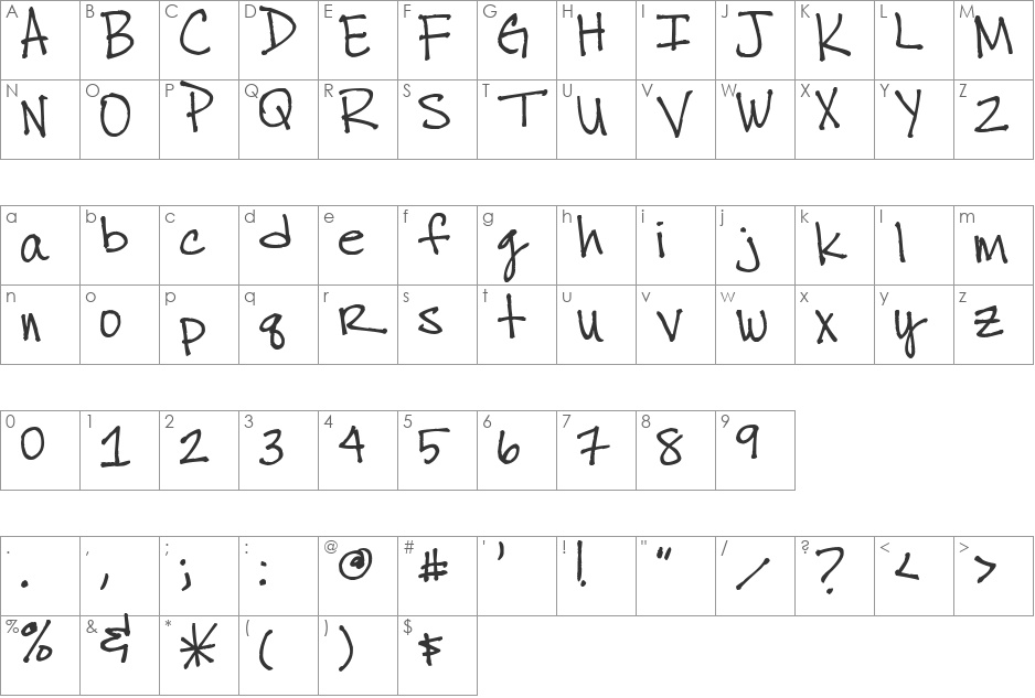 thuys chicken scratch font character map preview