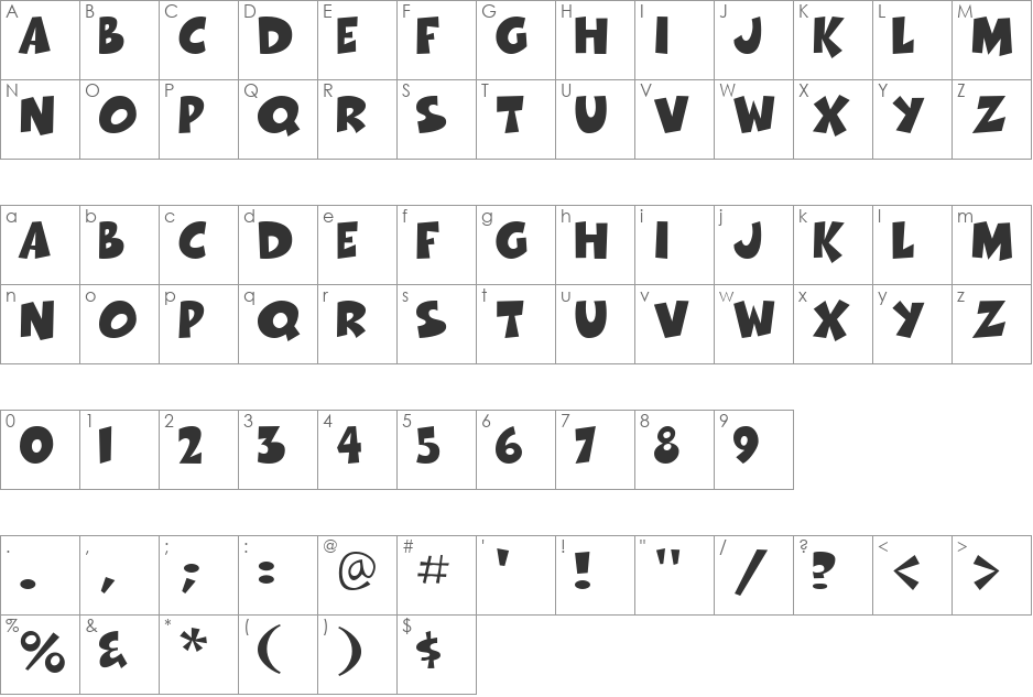 Thwack font character map preview