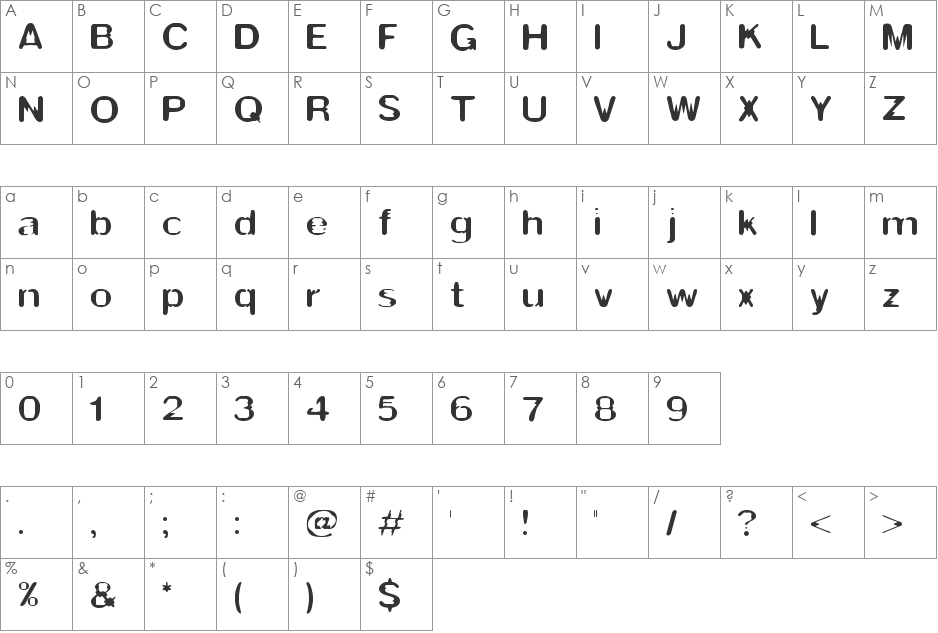 Thwart BRK font character map preview