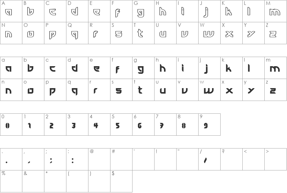 tianrod font character map preview