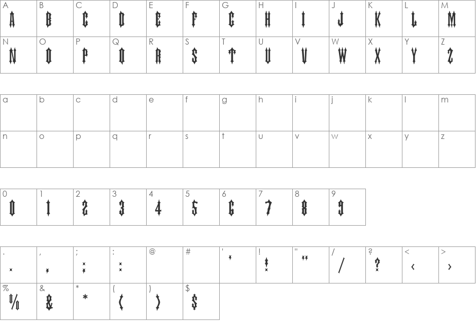 Tiara font character map preview