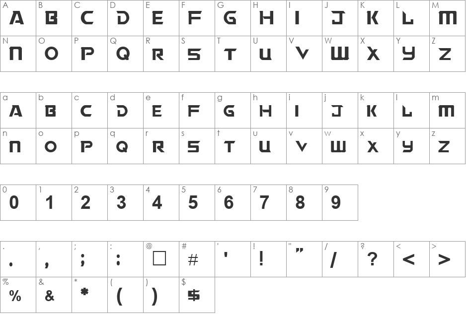 Tiberium font character map preview