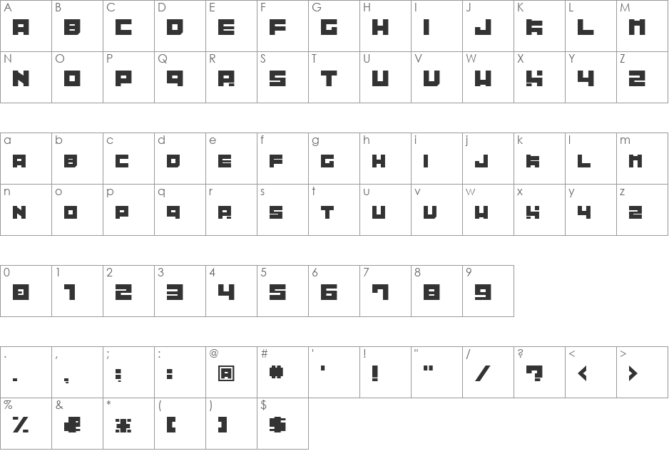 Tibitto font character map preview