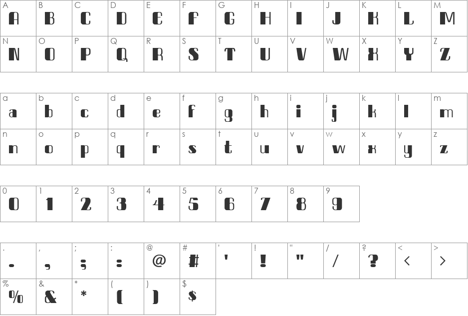 Tick Tock font character map preview