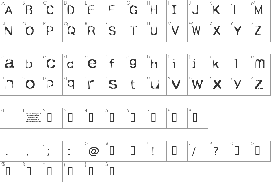 Ticket font character map preview