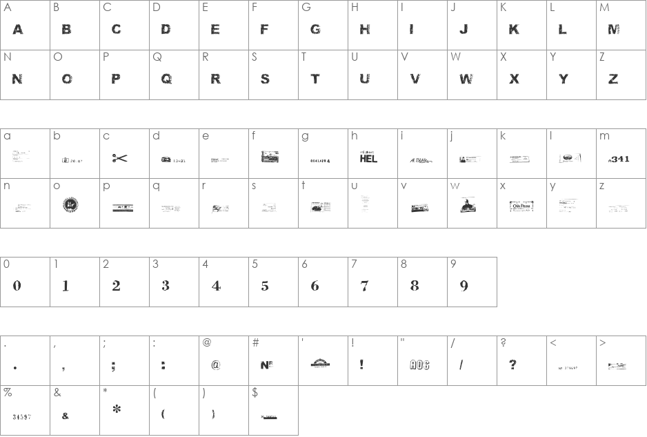 Ticket Scraps font character map preview