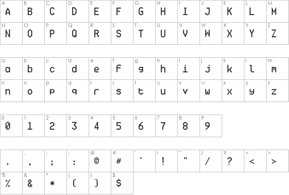 Ticketing font character map preview