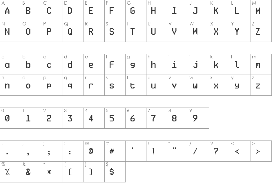 Ticketing font character map preview