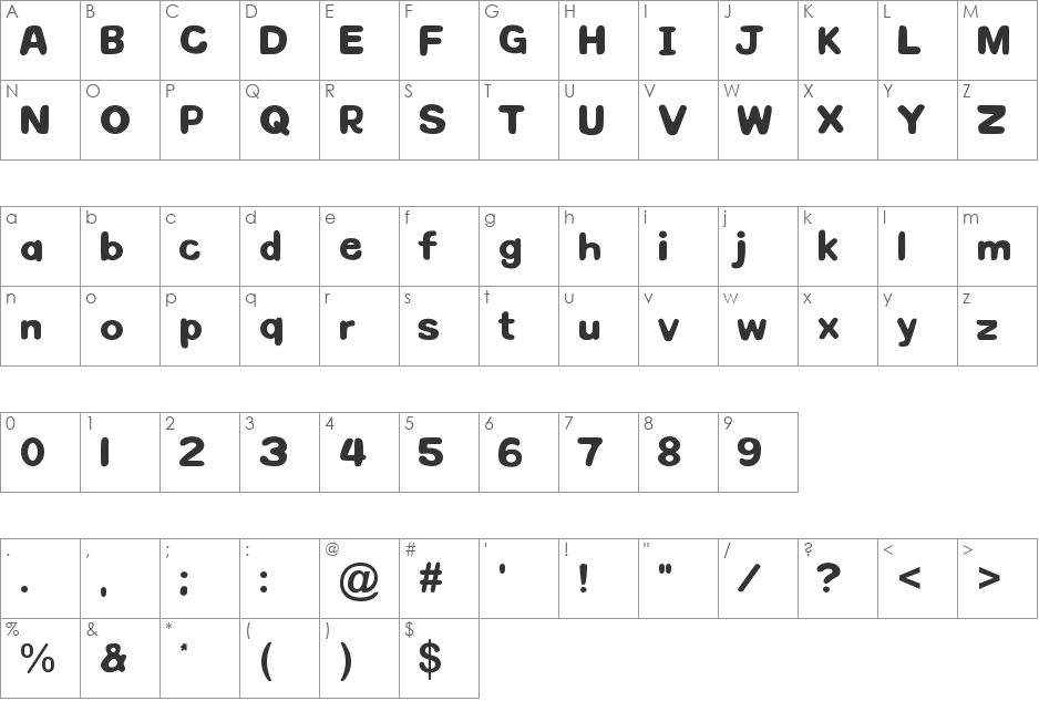 Tickle Toes Infanity font character map preview