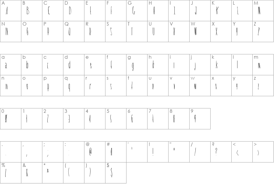 TickleShits font character map preview