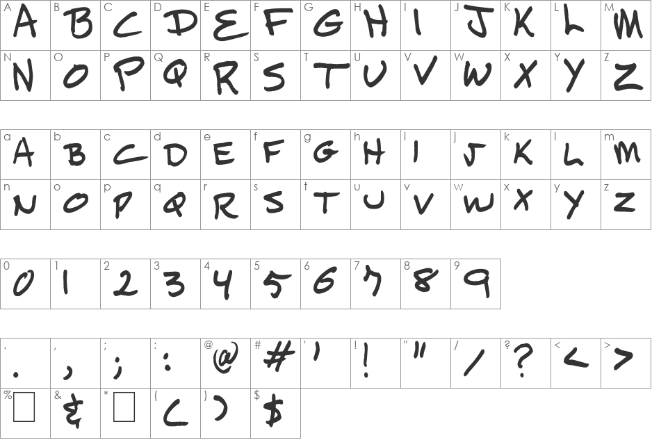 TickyRic font character map preview
