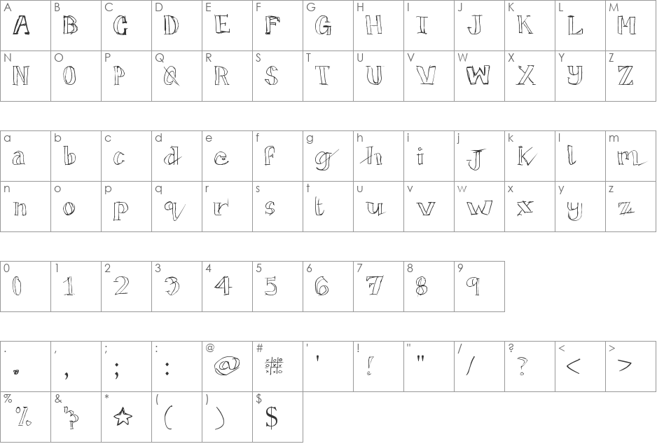 TicTacToe font character map preview