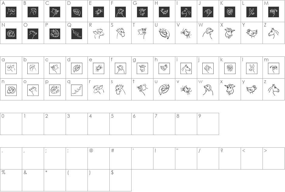 Tierisch font character map preview
