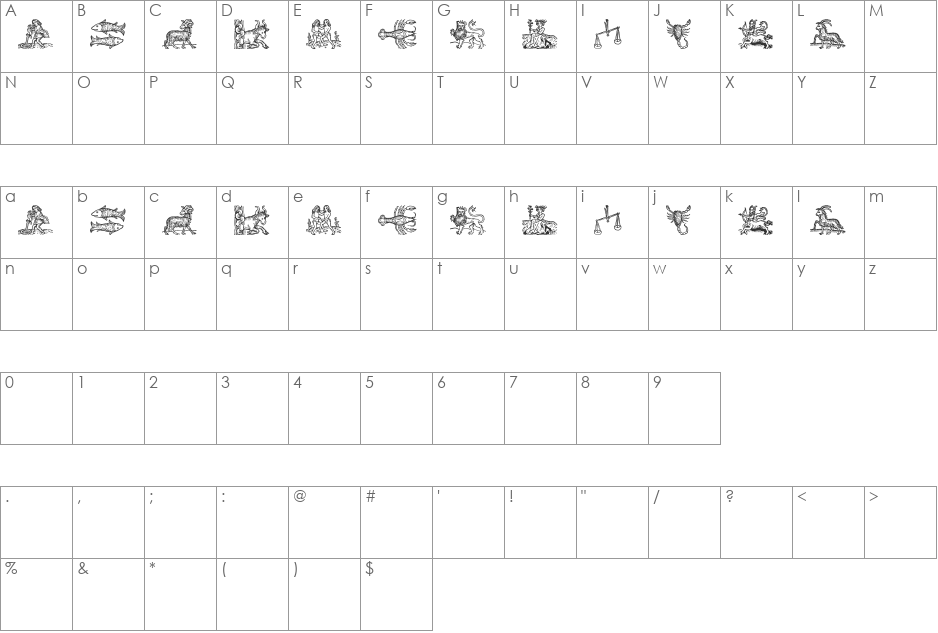 Tierkreis 3 font character map preview