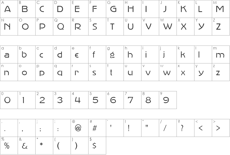 AdvertisersGothicLight font character map preview