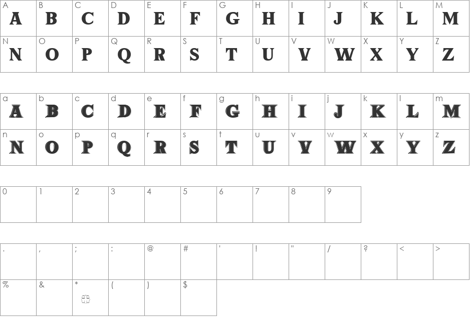 Tiffany font character map preview