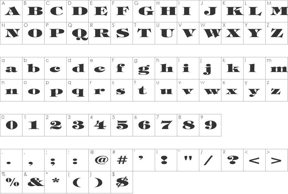 Tiffany-Heavy-Normal Ex font character map preview