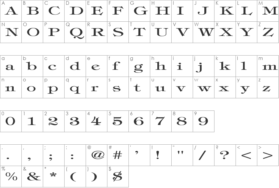 Tiffany-Normal Ex font character map preview