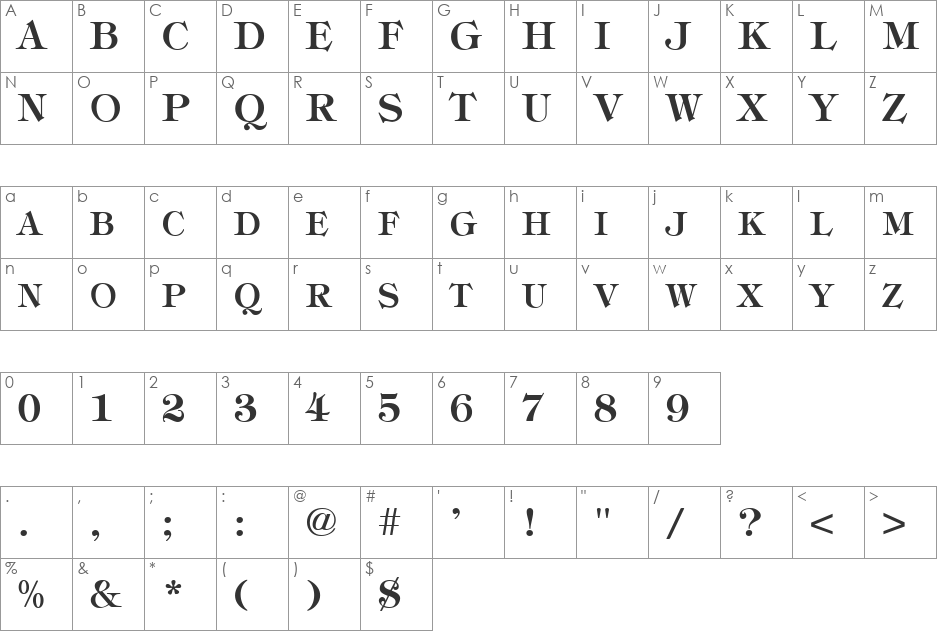 TiffeyExpert font character map preview