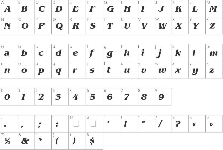Benguiat-BoldItalic font character map preview