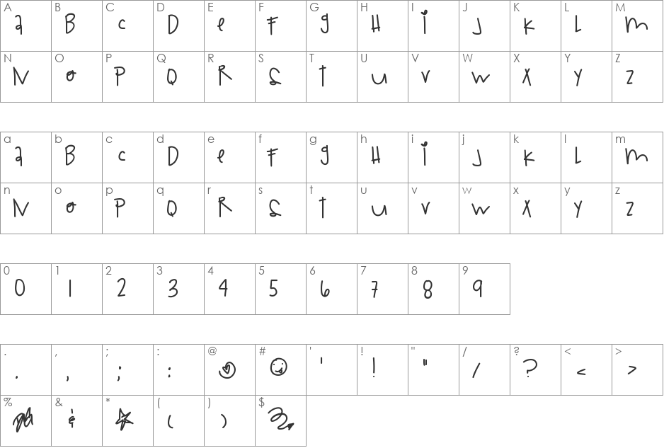 TigerDreams font character map preview