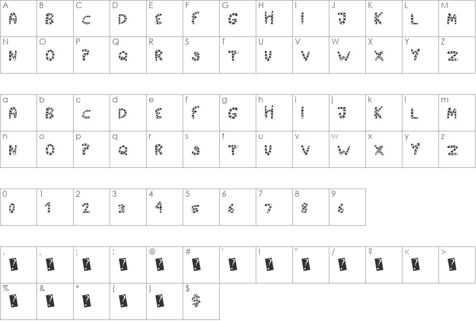 TigerTails font character map preview