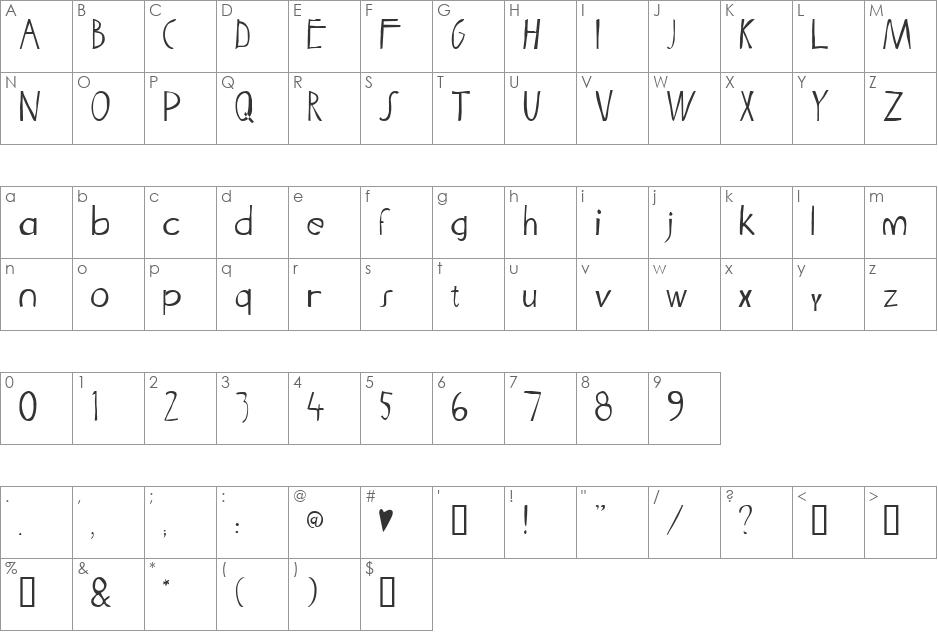 Tigger font character map preview