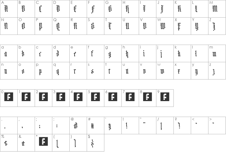 Tight font character map preview