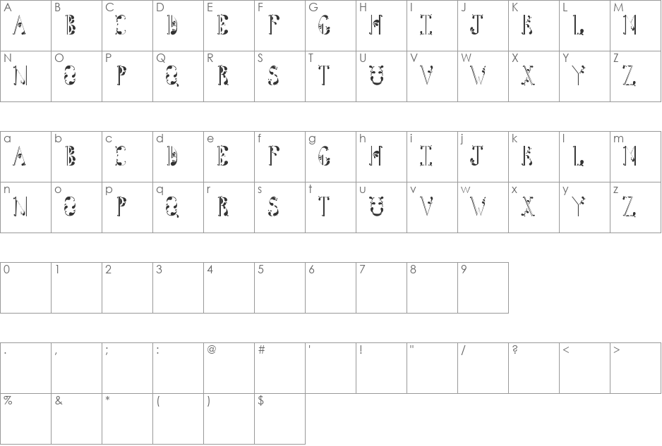 Tightline font character map preview