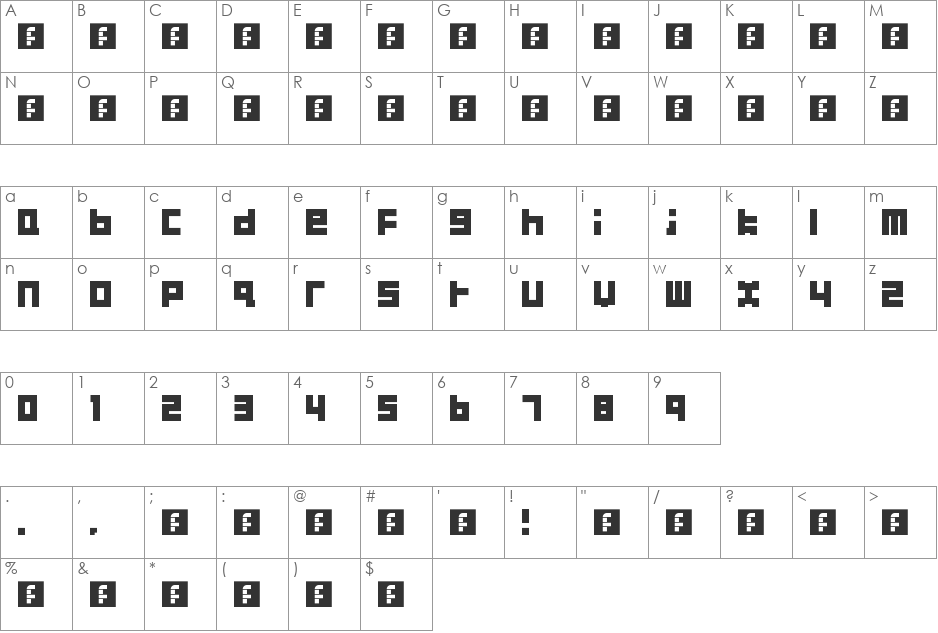 Tigra font character map preview