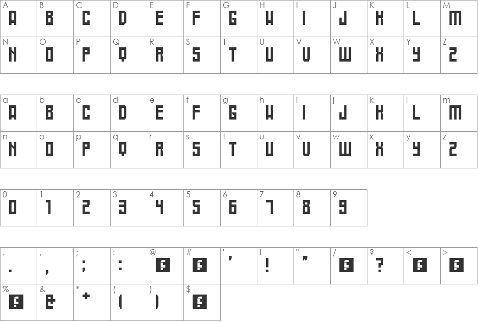 Tigre font character map preview