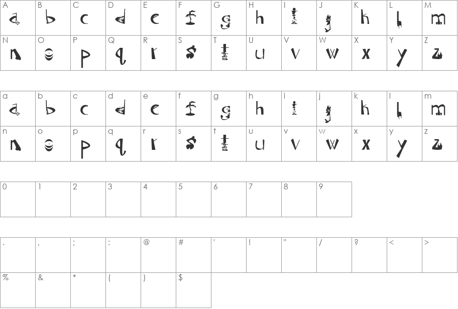 Tiki font character map preview