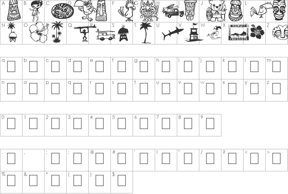 TIKI CLUP font character map preview
