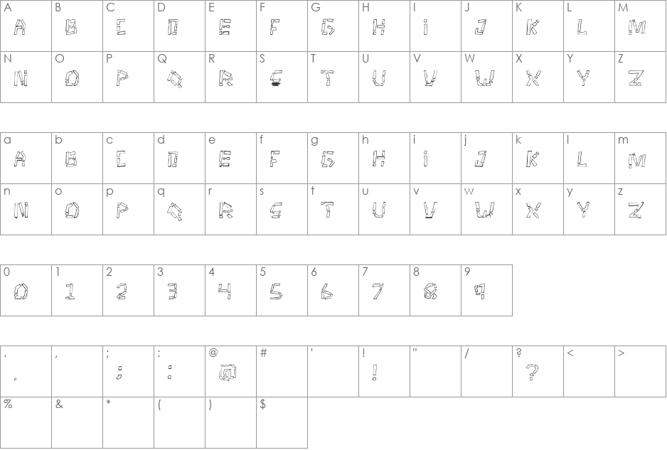 Tikitype font character map preview