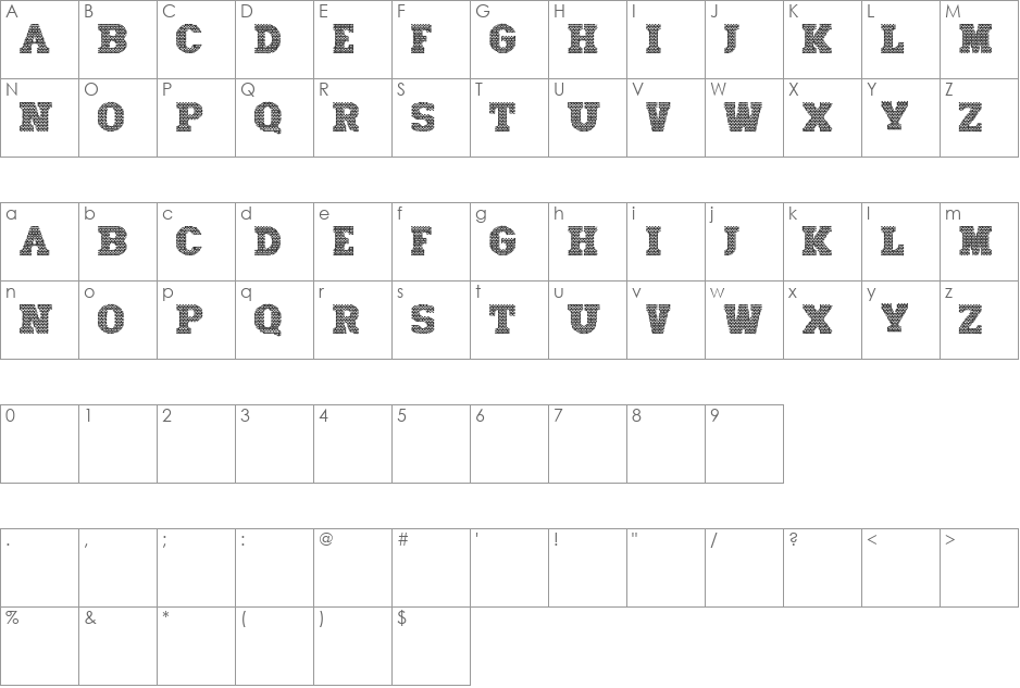 Tiled Caps font character map preview