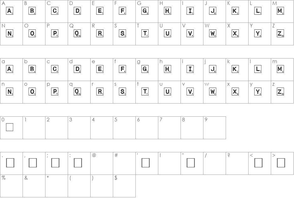 Tilez font character map preview