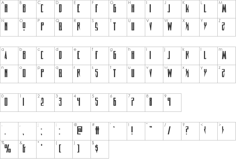 Timberwolf font character map preview