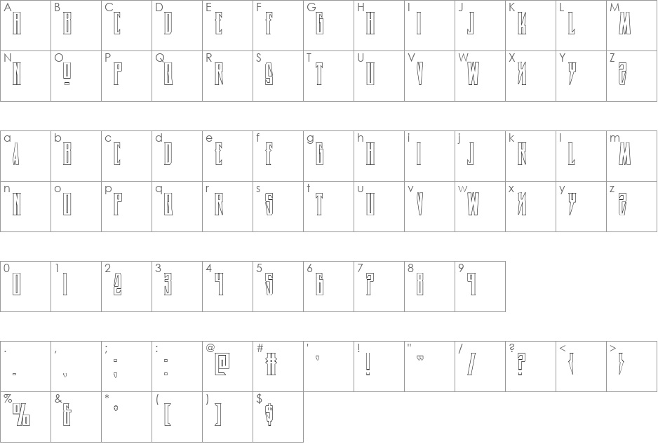 Timberwolf Shadow font character map preview