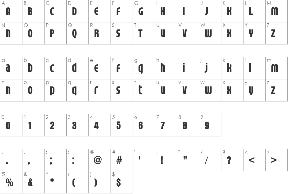 Timbre font character map preview