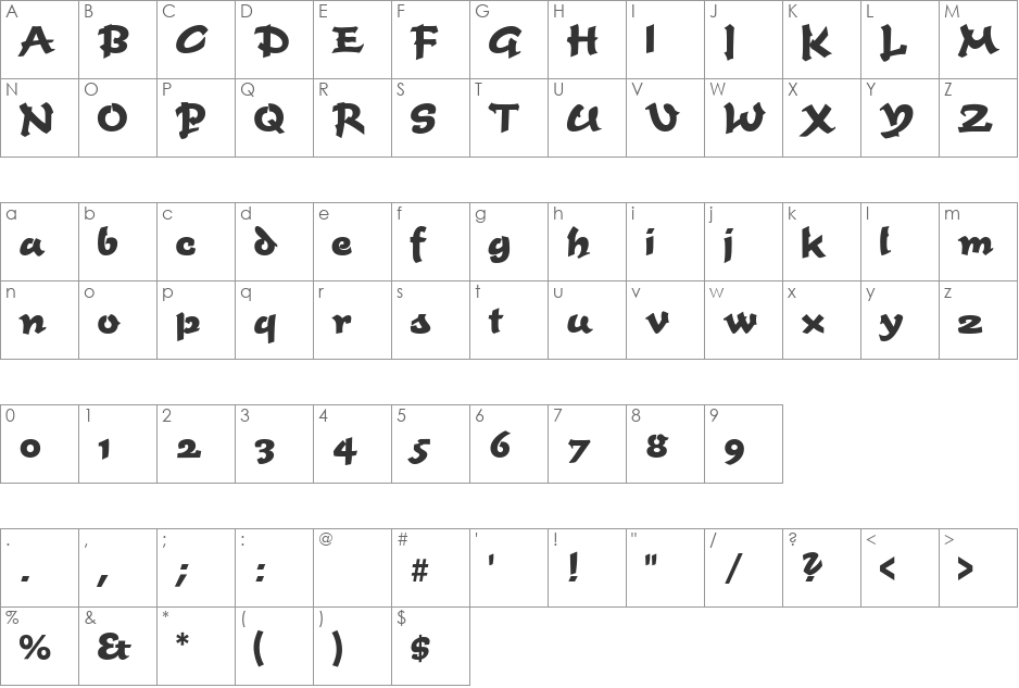 TimeBold font character map preview
